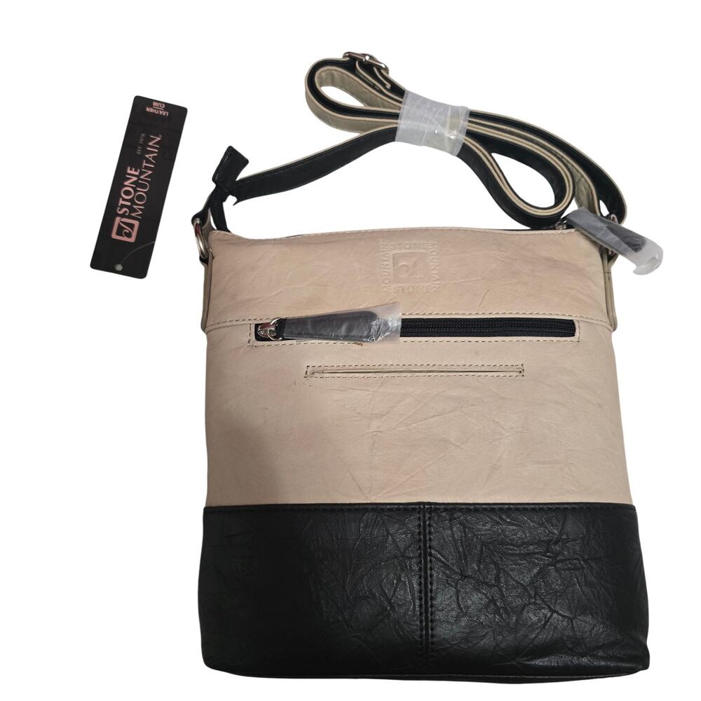 Stone Mountain Beige & Black 100% Leather Cross Body Purse - Picture 2 of 4
